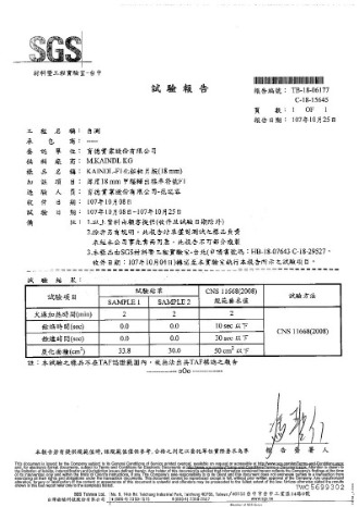 Kaindl  SGS燃燒檢驗報告